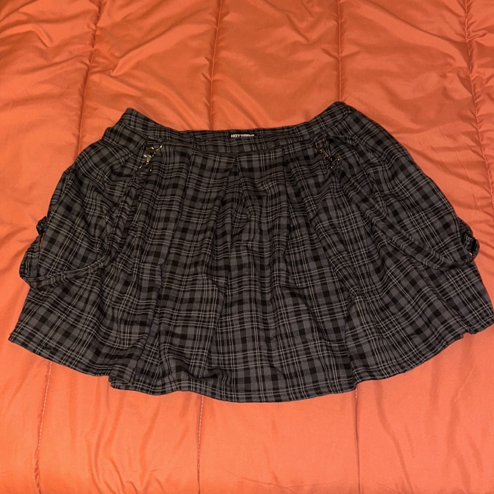 Black & Grey Plaid Suspender Skirt (size L women’s)